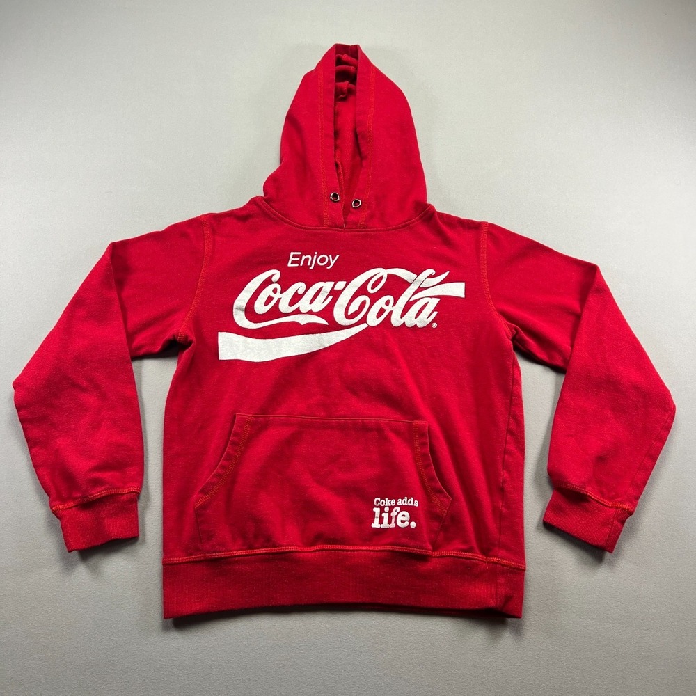 Coca-Cola Enjoy Hoodie Kids Small Red Soda Pop Fleece Lined Long Sleeve Pullover